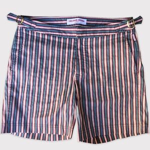 Orlebar Brown "Bulldog" Mens 31 Made in Portugal Red & Blue Striped Swim Shorts